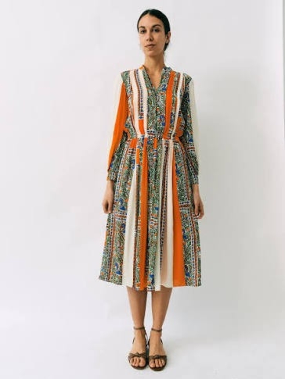Bohemian Orange & Cream Printed Midi Dress